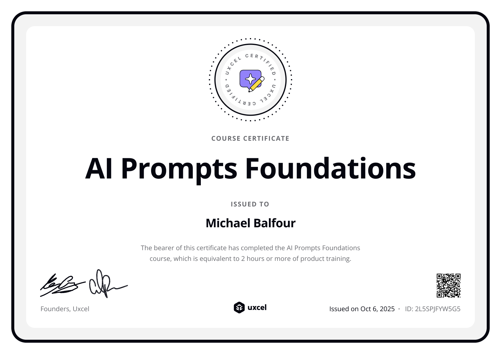 Michael Balfour's certificate